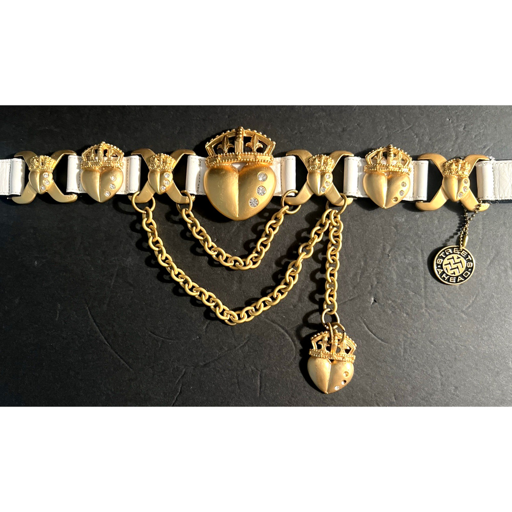 White Leather & Chain Belt Unique Crown Streets Ahead Santa Monica, Ca. Size M